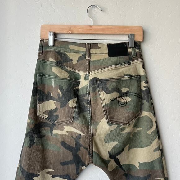 R13 Denim Jeans Tailored Drop Crotch Beige Camo Mid Rise Cropped Pants‎ Size 24 - Picture 7 of 12